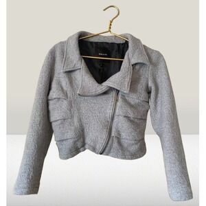 mac & jac Gray Wool Blend Moto Jacket Women's‎ Size L Cropped Zip Front